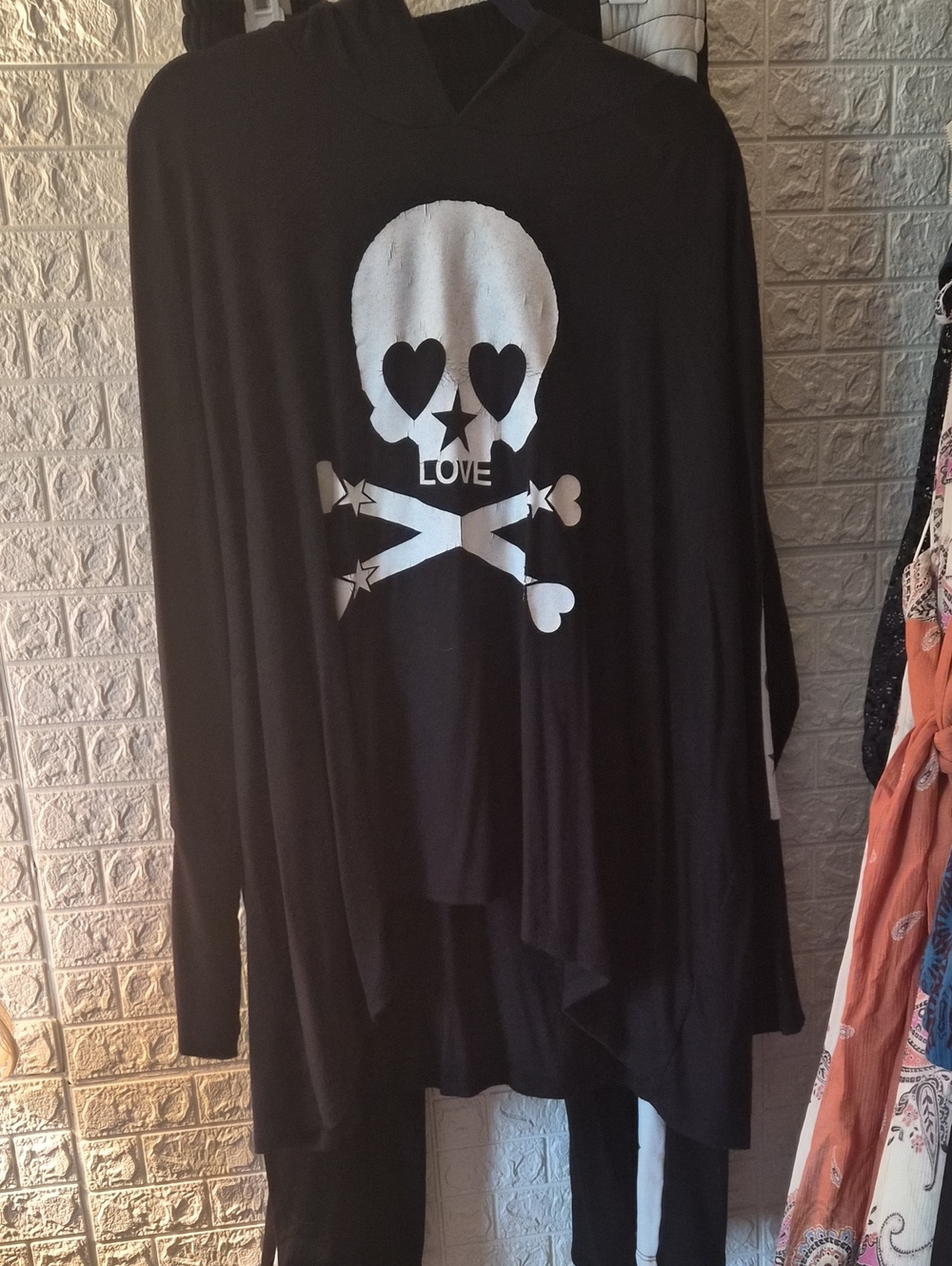 Lauren Moshi Black Hoodie with White Skull & Crossbones Graphic and sweatpants